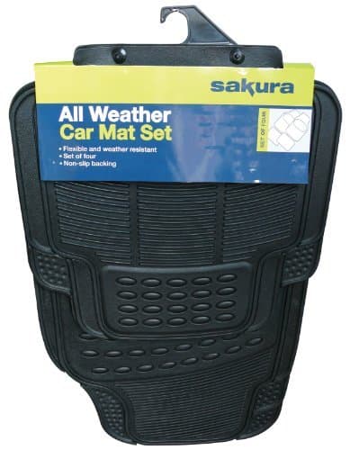 Image of SAKURA SS3601 All Weather Car Mat Set – Universal Fit Rubber Floor Mats, Heavy Duty, Anti-Slip, Protects from Dirt, Snow, Mud & Spills – 4 Piece Kit