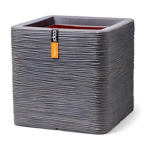 Image of CAPI EUROPE - Planter square Rib NL - 50x50 - Dark grey - Opening Ø42 - Pot for indoor and outdoor use - Shatterproof - 100% recyclable - KDGR904
