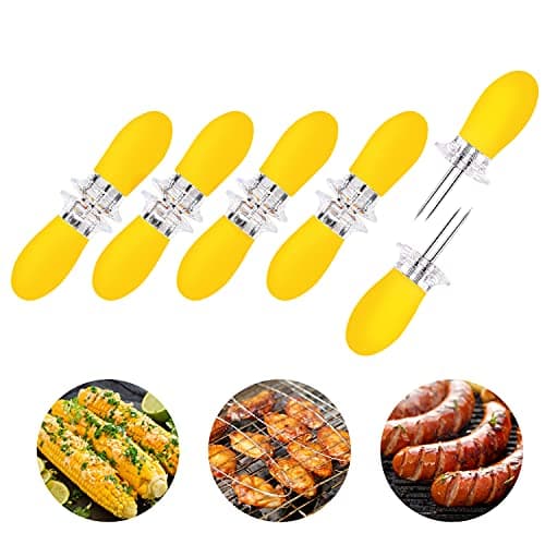Image of 10Pcs/5Paris Corn Holders Corn on the Cob Stainless Steel Corn Cob Holders BBQ Fork Skewers for Home Cooking Camping Parties (Yellow)