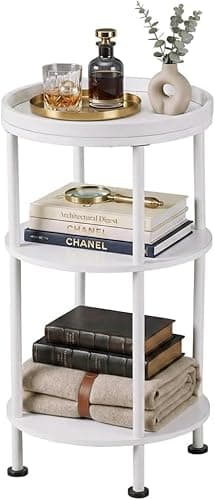 Image of YEAKOO Small White Side Table, Round End Table with Wood Grain Texture, 3-Tier Farmhouse Nightstand for Bedroom & Living Room, 21.7" H Cute Accent Table for Nursery, Bathroom, Small Spaces, White
