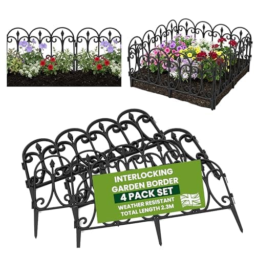 Image of My Garden Fence Panels 4 Pack - 2.3M Decorative Garden Edging Panels with Secure Ground Stakes - Weather-Resistant Inter-Locking Fence Edging, Easy Hammer-In Setup for Paths, Lawns & Flower Beds