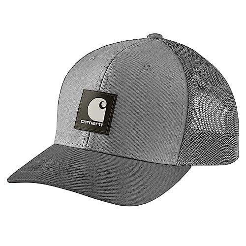 Image of Carhartt Men's Rugged Flex Twill Mesh Back Logo Patch Cap Baseball, Asphalt, One Size