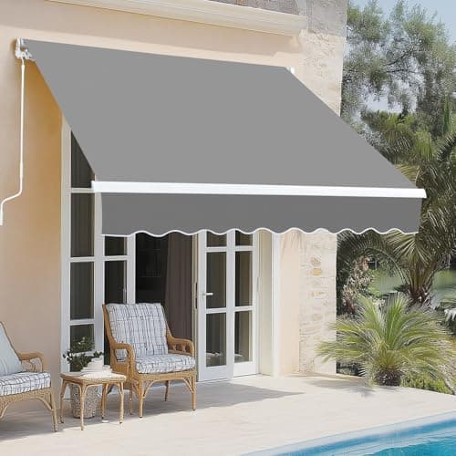 Image of Bonnlo 2.5 x 2m Retractable Manual Awning, Sun Shade Awnings for Patios with Hand Crank, Wall Mounted Garden Canopy for Courtyard