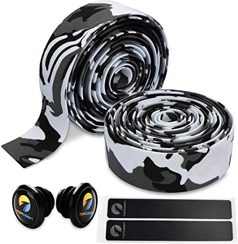 Image of TOPCABIN 2 Rolls Bicycle Handlebar Tapes Camouflage Series Comfort GEL Road Bike Handlebar Tape Bike Bar Tape with Reflective Bar Plugs ((a pair) White)