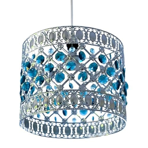 Image of Moroccan Style Light Shade Acrylic Easy Fit Chandelier Shade | Ceiling Light Shade | Lamp Shade | Sicily Pendant Crystal Gems | Moda Lights for Living Room | Bedroom | Kitchen | Caravan | Camp (Blue)