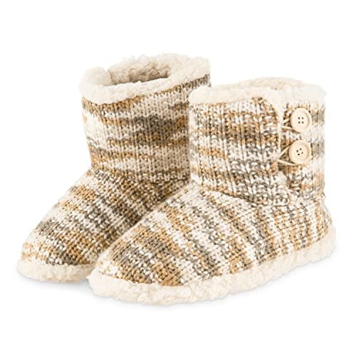 Image of CityComfort Slipper Boots Ladies Knitted Warm Winter Indoor Booties Size 5 6 7 8 (Charc/Grey/Mustard, numeric_7)