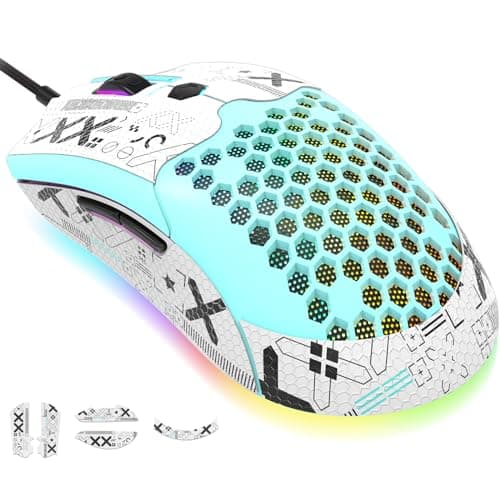 Image of KUIYN 383 PRO M5 Ultralight Wired Gaming Mouse, Lightweight Honeycomb Shell, Pixart PAW3325, 6 Adjustable DPI 12000, 26 RGB Breathing Backlit Mice, 65g, USB Optical Model O Mice for Win11/Xbox/PS/Mac