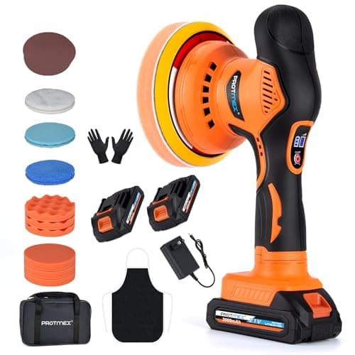 Image of Protmex Cordless Car Buffer Polisher, 6IN Car Buffers And Polishers Kit, 6 Variable Speed Car Polishing Kit, 2*21V 2.0Ah Batteries Cordless Polisher For Car Detailing/Polishing/Waxing/Scratch Removing