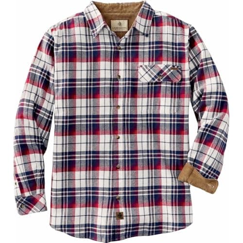 Image of Legendary Whitetails Men's Buck Camp Flannel, Long Sleeve Plaid Button Down Casual Shirt, Corduroy Cuffs, Americana Plaid, Medium