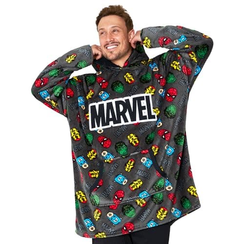 Image of Marvel Oversized Blanket Hoodie for Men Captain America Iron Man (Grey Aop)