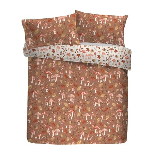 Image of Fusion Woodland Dreams Duvet Cover Set, 52% Recycled Polyester 48% Cotton, Single 140x200cm, Natural, Floral Pattern, Reversible, with Pillowcase, Orange