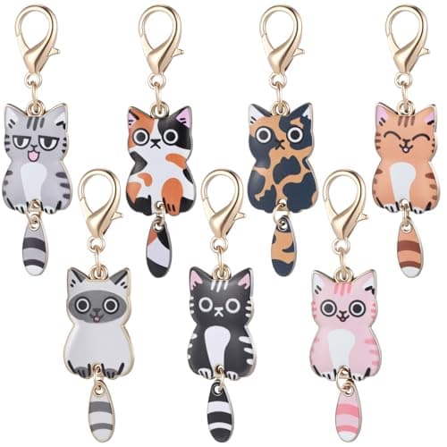 Image of Nogeqi 7 Pcs Cat Keychain, Cute Cats Charms, Cat Keyring,Kawaii Cat Key Chains, Kitty Keyring, Cats Accessories for Women Car Keys Purse Handbags Girls Women Gift DIY Crafts (Tail Can Wag)