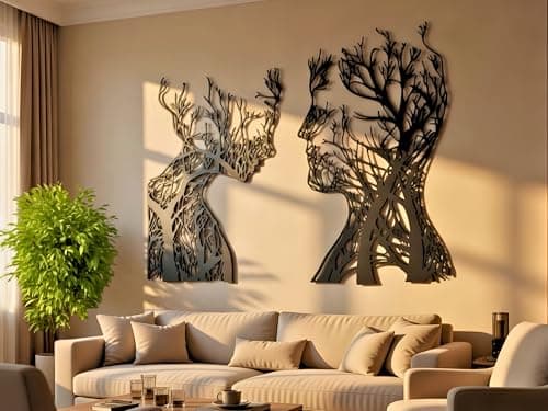 Image of Vailla Abstract Wall Decor for Bedroom Large Wooden Decor Tree of Life Wall Art Women Men Face Hanging Sculpture Modern 3D Wood Minimalist Bedroom wall Decor