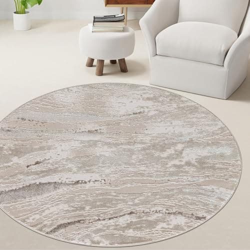 Image of renoazul® Soft Pile Round Rug With Jute Backing, Jeze Abstract Beige Rugs - 120 x 120 cm - Washable Circle Rug For Lounge, Sofa Side and Sitting Room