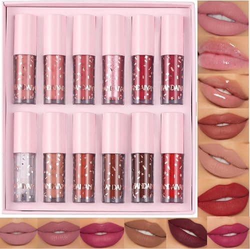 Image of 12 Colors Nude Liquid Lipstick Makeup Set Velvet Matte Long-Lasting Waterproof Non-Stick Cup Not Fade Pink Lip Gloss Red Lipstick Makeup Set Gift Kit For Women (Set C)