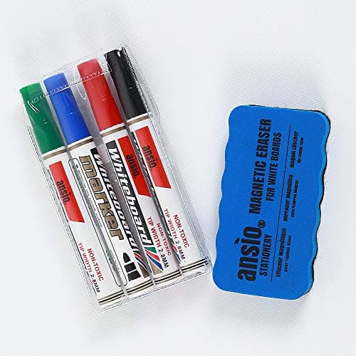 Image of ANSIO Whiteboard Pens, Whiteboard Markers Set with Magnetic Eraser, White Board Markers (White Board Pens Set + Eraser)