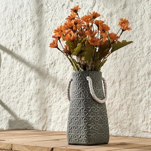 Image of 7" Slate Grey Ceramic Vase, Modern Farmhouse Cute Boho Handcrafted Antique Decor, Simple Nordic Style Aesthetic Decorative Flower Vase for Living Room, Bookshelf, Office, Entryway, Tuscan Decor