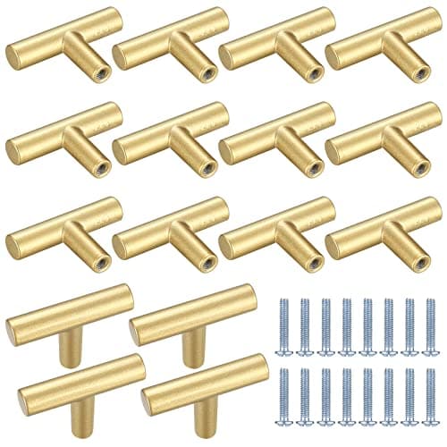 Image of Kigniote 16PCS Cabinet T Bar Handle Gold Drawer Handles Cupboard Knobs, Stainless Steel Kitchen Knobs Metal Drawer Pulls(Screws Included)