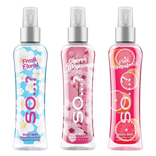 Image of Body Mist by So…? Womens Fresh Floral, Cherry Blossom, Pink Grapefruit Body Spray Mixed Fragrance 100ml Bundle (Pack of 3)