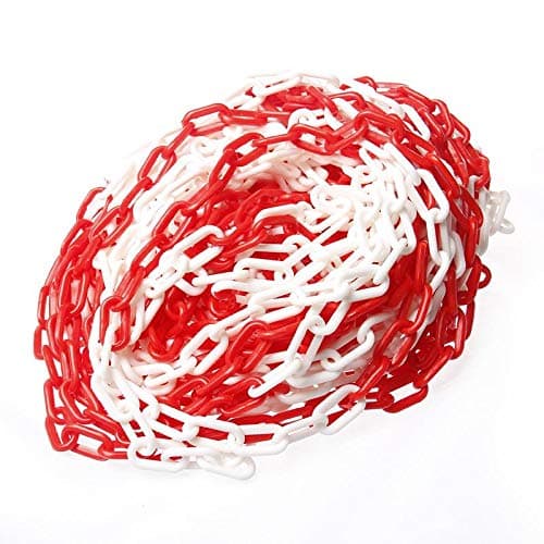 Image of TOPWAY Plastic Chain Barrier 50 Meters 6mm x 50m High Visibilty White and Red Plastic Link Chain for Warning Safety Parking Space, Crowd Control, Traffic, Queuing Line 363065