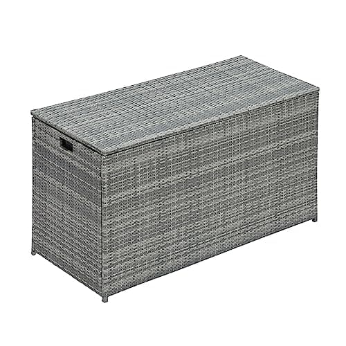 Image of Teamson Home Outdoor Garden Storage Box, 700 Litre, X-Large Storage Box, Storage Chest with Lid and Lining, Weather Resistant, Soft Close Hinges, Grey