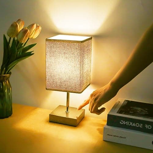 Image of Aomeya Touch Control Table Lamp, 3-Way Dimmable Bedside Lamps Nightstand Lamps with Flaxen Fabric Shade for Bedroom Living Room,LED Bulb Included (1, Grey)
