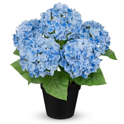 Image of Briful 35 CM Hydrangea Artificial Flowers in Pot - Real Touch Faux Hydrangea with 4.7" Flower Heads - Blue Artificial Flowers Fake Indoor Plants for Windowsill, Bathroom Shelf, Kitchen Decor