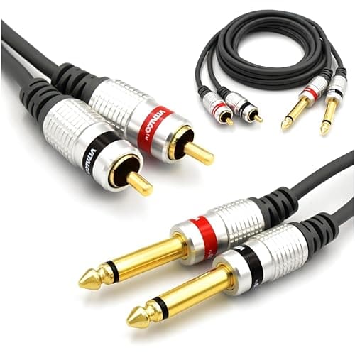 Image of VITALCO Cable 2RCA Male To 2x Jack 6.35mm 1/4 Inch Mono 1.5m Audio TS 6.35 to 2 RCA Phono OFC Cables