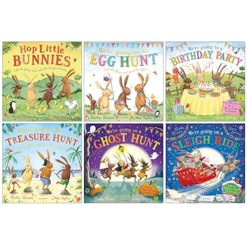 Image of The Bunny Adventures Series 6 Books Collection Set By Martha Mumford (Hop Little Bunnies, We're Going on an Egg Hunt, Birthday Party, Treasure Hunt, Ghost Hunt, Sleigh Ride)