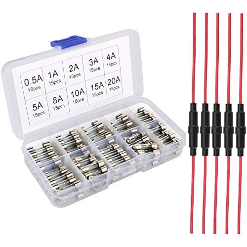 Image of Gebildet 5pcs 5x20mm AGC Fuse Holder Inline Screw Type with 16 AWG wire + 150pcs 5x20mm Fast-blow Glass Fuses Quick Blow Car Glass Tube Fuses Assorted Kit