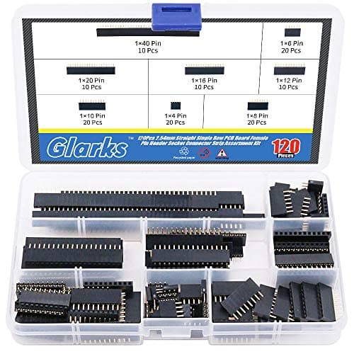 Image of Glarks 120Pcs 2.54mm Straight Single Row PCB Board Female Pin Header Socket Connector Strip Assortment Kit for Arduino Prototype Shield(Single Row)