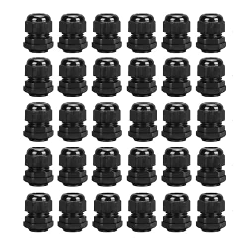Image of 30PCS M20 20mm IP68 Waterproof Black Cable Glands, Waterproof Cable Glands for 6mm-12mm Cables, Nylon Compression Cable Gland with Locknut, Washer, and Rubber Seals for Electrical Applications