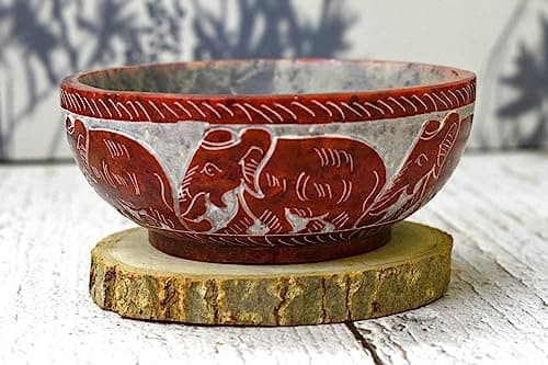 Image of India House Soapstone Smudge Bowl for Scrying - 5”x 2” - Incense Burner, Wiccan Rituals, Divination (Design 5)