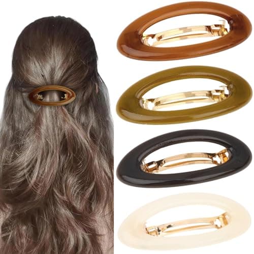 Image of Esitrormi 4Pcs Oval Spring Hair Clips, Brown Black & White Barrette Clips for Women Girls Half-Up Hairstyles, Non-Slip Daily Hair Accessories for Casual Outfits & Gatherings