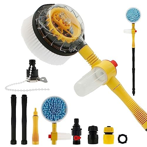 Image of Car Wash Brush Kit Auto Rotating Car Cleaning Brush With Soap Dispenser and 360° Spin Head Long Handle Chenille Car Washing Brush Pressure Washer Gun With Hose Attachment for Cars Yards Gardens Pets