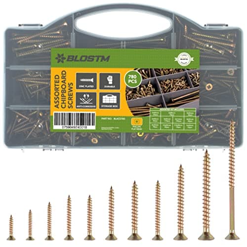 Image of BLOSTM 780PC Wood Screws Assortment - Large Zinc Plated Screw Set, Extra Strong Assorted Screws For Wood Fences, Doors, Floorboard Etc. - Assorted Wood Screws with Screw Box Organiser