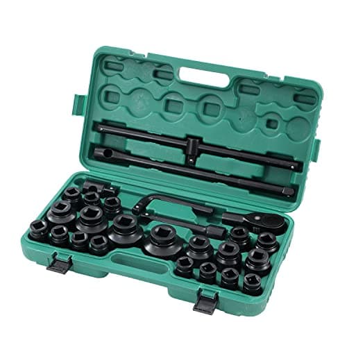 Image of KATSU Impact Socket Set 3/4 Inch Hex Drive 26PCs, 21-65mm Metric with 24-Teeth Ratchet Wrench, Mechanic Garage DIY Automotive Trucks Tractors Engines Repair Tool (Budget)