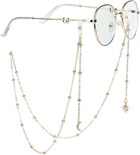 Image of AININI Eyeglass Chains with Solid Star Moon for Men, Stylish Eyeglasses Chain Necklace Mask Lanyard Chain Sunglasses Chain Face Mask Holder Chain for Women Girls Men