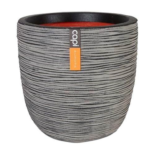Image of CAPI EUROPE - Planter ball Rib NL - 43x41 - Anthracite - Opening Ø35 - Pot for indoor and outdoor use - Shatterproof - 100% recyclable - KOFZ933