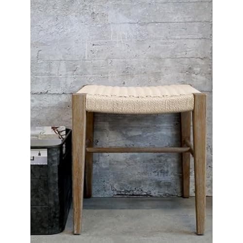 Image of Chic Antique Rustic Woven Stool Rubberwood Frame & Wicker Seat