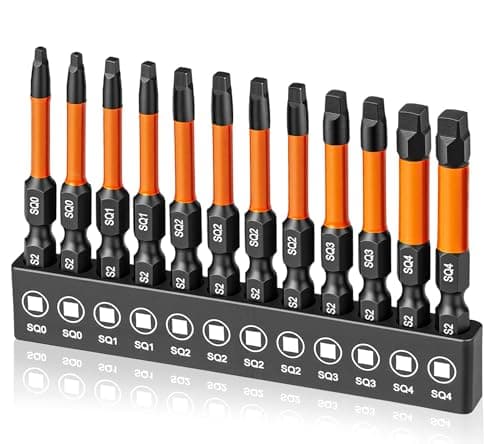 Image of Saipor 12 Pieces Square Drive Bits, 2 inch /50 mm Long Robertson Square Drill Bit Set, 1/4 Inch Hex Shank Magnetic Square Head Screwdriver Bit Set for Impact Driver,S2 Steel, Size #0, 1, 2, 3, and #4