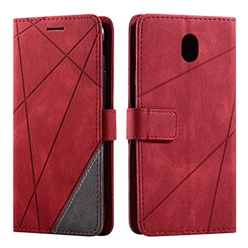 Image of SONWO Case for Galaxy J7 2017 Case, Premium Leather Flip Wallet Case Magnetic Closure Card Slots Kickstand Phone Case for Samsung Galaxy J7 2017, Red