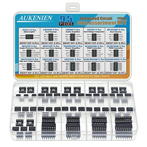Image of AUKENIEN 15 Values Integrated Circuit IC Assortment Kit PC817 LM358P LM386 LM393 JRC4558D NE555P NE5532P TDA2822D UC3842AN UC3843AN UA741CN LM324N LM339N ULN2003APG ULN2803APG Op Amp Amplifier Timer