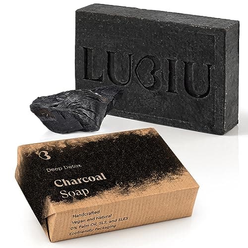 Image of lubiu Activated Charcoal Soap Bar 100g Deep Detox - Natural & Vegan Anti-Breakout Black Soap for Face, Whole Body, and Hand Wash - Handcrafted in EU