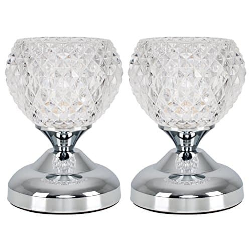 Image of MiniSun | Modern Silver Chrome and Decorative Glass Bedside Touch Table Lamps | Table Lamps, Home Décor & Improvement Essential | Set of 2