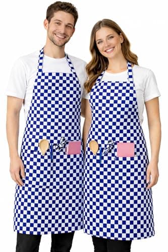 Image of IBEX Unisex Butcher Check Bib Apron with Pocket for Men & Women - Professional Poly Cotton Kitchen Apron for Chefs, Restaurants, Bar Staff, Waiters, Catering & Home Cooking, Royal Check