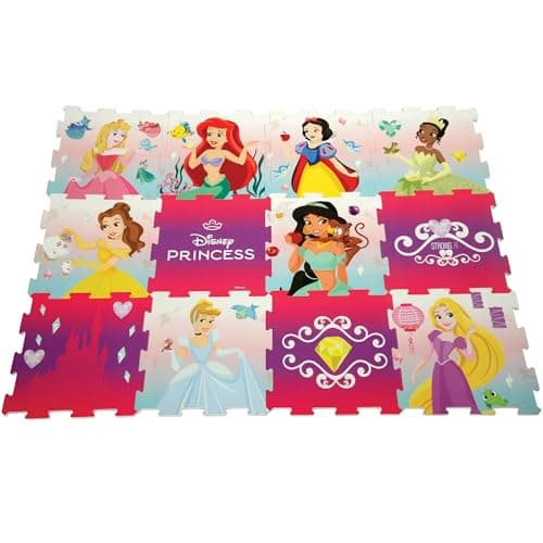 Image of Disney Princess Foam Play Mats | Soft Baby Toddler Floor Mat Tiles for Play Pen, Tummy Time | 10mm Thick Interlocking 12 Piece Matting for Children