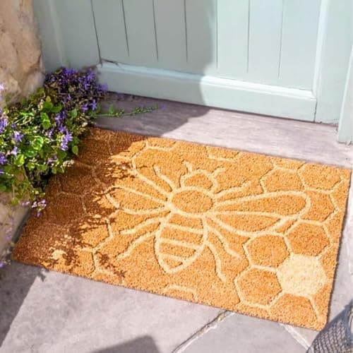 Image of Garden Mile Large Honey Bee Coir Door Mat - Weatherproof Heavy Duty Front Door Mat - Non Slip Dirt Trapper Honeycomb Decor, Absorbent Welcome Doormat for Indoor and Outdoor - 75 x 45cm