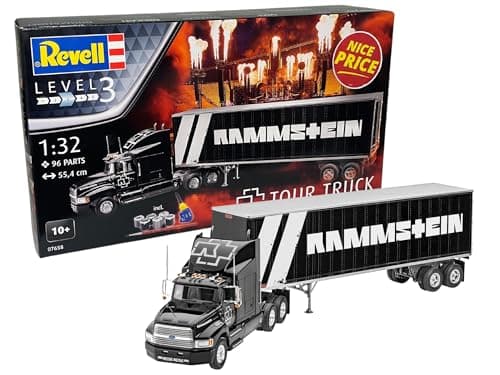 Image of Revell Gift Set 07658 "Rammstein Tour Truck 1:32 Scale Unbuilt Plastic Model Kit with Contacta Professional Glue, Paintbrush & Selected Aqua Color Paints