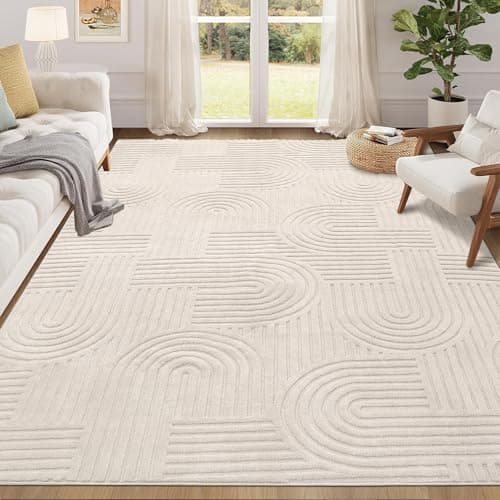 Image of Enyhom Machine Washable Rugs for Living Room, 140 x 200 cm Non Shedding Area Rugs for Bedroom Soft High Pile Rugs Non Slip Carpet Large Fluffy Rug Carpet Mat for Office Dining Room Lounge, Beige